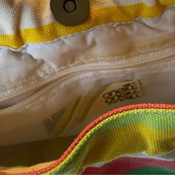 O’ Neill striped colorful rainbow Kelly green beach bag canvas tote - Picture 6 of 12